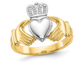 Mens Claddagh Ring in 14K Yellow and White Gold